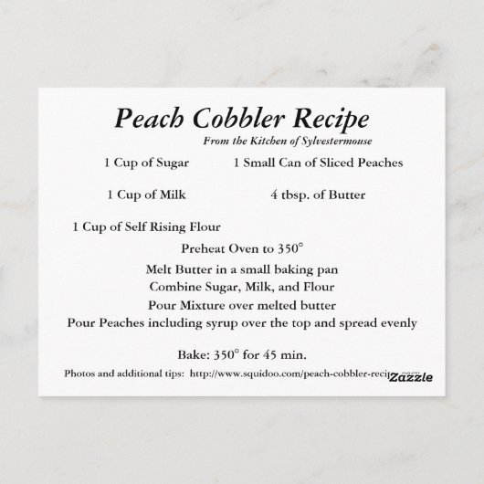 Peach Cobbler Recipe Briefkaart (Achterkant)