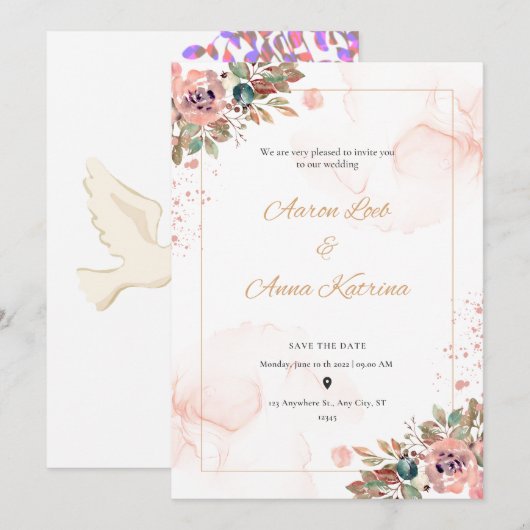 Peach Color Wedding Invitations Kaart (Voorkant / Achterkant)