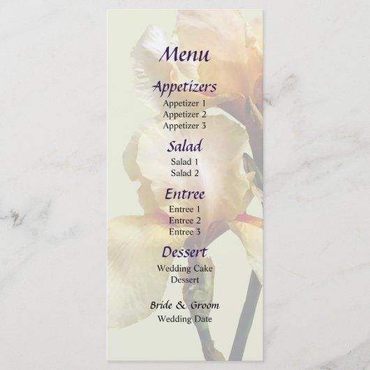 Peach Colored Irises Wedding Menu (Voorkant)