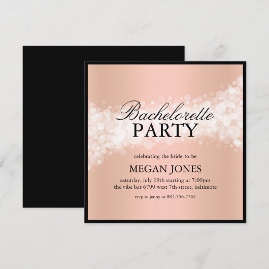 Peach Confetti Bachelorette Party Invitation Kaart (Voorkant / Achterkant)