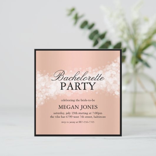 Peach Confetti Bachelorette Party Invitation Kaart (Staand voorkant)