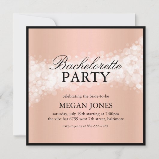 Peach Confetti Bachelorette Party Invitation Kaart (Voorkant)