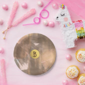 Peach & Copper Bronze Chic Modern Monogram Gold Papieren Bordje (Feest)