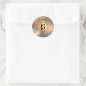 Peach & Copper Bronze Chic Modern Monogram Gold Ronde Sticker (Tas)