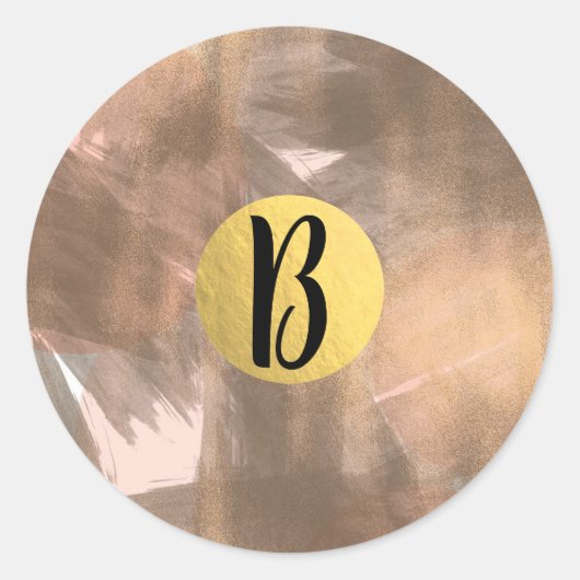 Peach & Copper Bronze Chic Modern Monogram Gold Ronde Sticker (Voorkant)