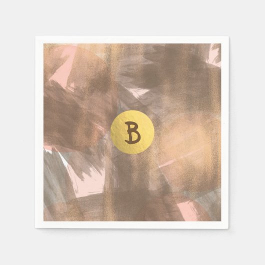 Peach & Copper Bronze Chic Modern Monogram Gold Servet (Voorkant)