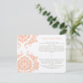 Peach Coral and Mushroom Damask Wedding Invitation Kaart (Staand voorkant)
