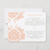 Peach Coral and Mushroom Damask Wedding Invitation Kaart (Voorkant)