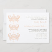 Peach Coral and Mushroom Damask Wedding Invitation Kaart (Voorkant)