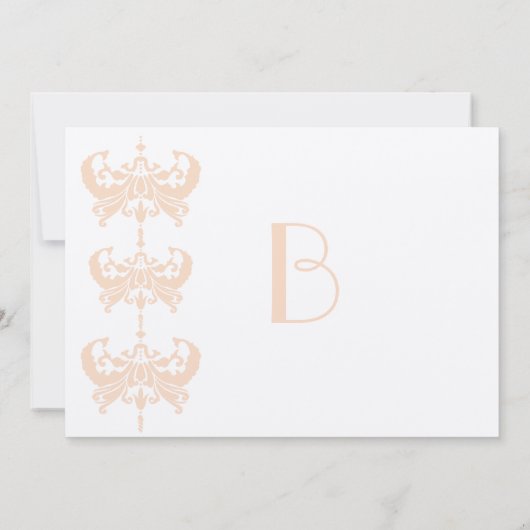 Peach Coral and Mushroom Damask Wedding Invitation Kaart (Achterkant)