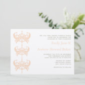 Peach Coral and Mushroom Damask Wedding Invitation Kaart (Staand voorkant)