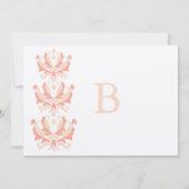 Peach Coral and Mushroom Damask Wedding Invitation Kaart (Achterkant)