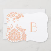 Peach Coral and Mushroom Damask Wedding Invitation Kaart (Achterkant)