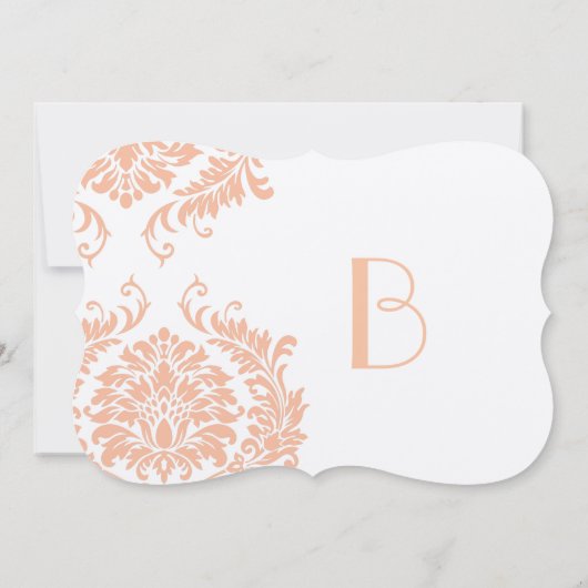 Peach Coral and Mushroom Damask Wedding Invitation Kaart (Achterkant)