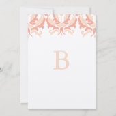 Peach Coral and Mushroom Damask Wedding Invitation Kaart (Achterkant)