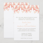 Peach Coral and Mushroom Damask Wedding Invitation Kaart (Voorkant / Achterkant)