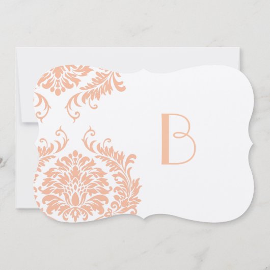 Peach Coral and Mushroom Damask Wedding Invitation Kaart (Achterkant)