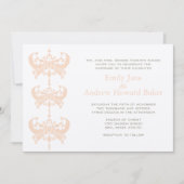 Peach Coral and Mushroom Damask Wedding Invitation Kaart (Voorkant)