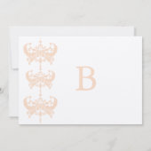 Peach Coral and Mushroom Damask Wedding Invitation Kaart (Achterkant)