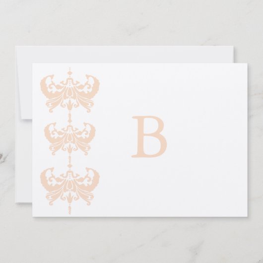 Peach Coral and Mushroom Damask Wedding Invitation Kaart (Achterkant)