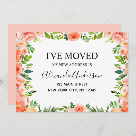 Peach Coral Floral bewegende aankondiging (Voorkant / Achterkant)