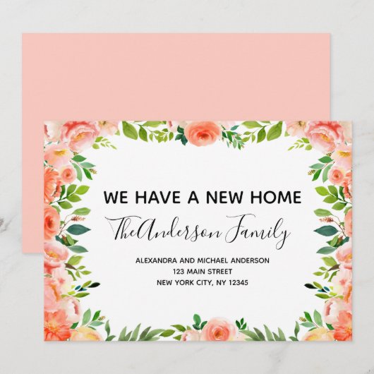 Peach Coral Floral bewegende aankondiging (Voorkant / Achterkant)