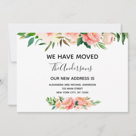 Peach Coral Floral bewegende aankondiging (Voorkant)