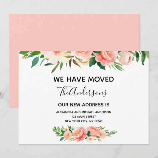 Peach Coral Floral bewegende aankondiging (Voorkant / Achterkant)