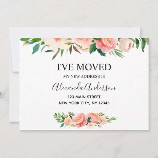 Peach Coral Floral bewegende aankondiging (Voorkant)