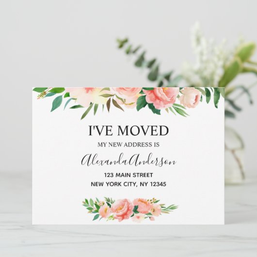 Peach Coral Floral bewegende aankondiging (Staand voorkant)