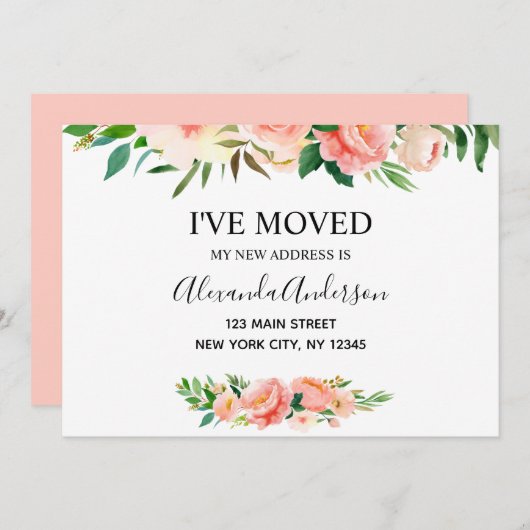 Peach Coral Floral bewegende aankondiging (Voorkant / Achterkant)