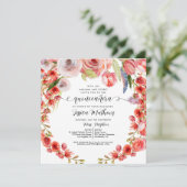 Peach Coral Floral en Glitter Quinceañera Kaart (Staand voorkant)