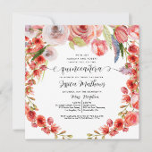Peach Coral Floral en Glitter Quinceañera Kaart (Voorkant)
