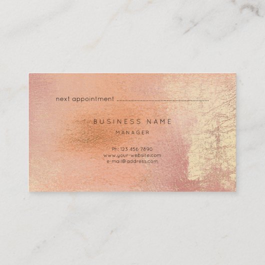 Peach Coral Gold Metalli Abstract Appointcard Afsprakenkaartje (Achterkant)