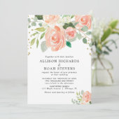 Peach coral greenery zomerlente florale bruiloft kaart (Staand voorkant)