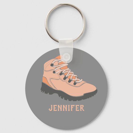 Peach coral Hiking Boot Personalized Grey Sleutelhanger (Voorkant)