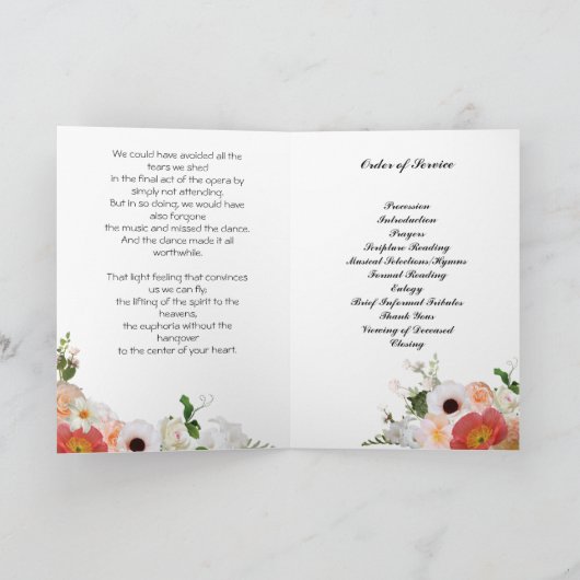 Peach Coral Oranje Flowers Uitvaartprogramma Programma (Binnen)