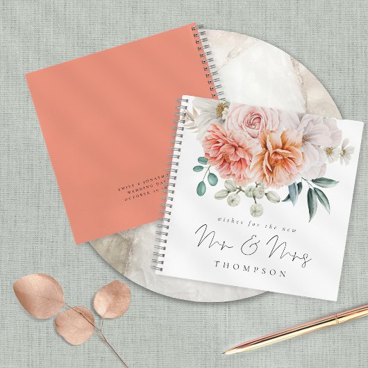 Peach Coral Peonies wenst de nieuwe heer Mrs Guest Notitieboek