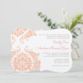 Peach Coral Roos Gold Damask Weddenschap Kaart (Staand voorkant)