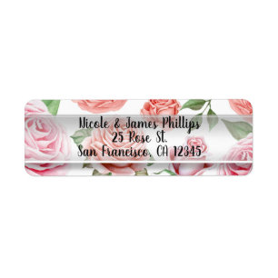 Peach coral roze roses Greenery Leaves Elegant Etiket