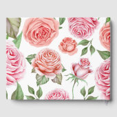 Peach Coral roze Roses Greenery Leaves Wedding Gastenboek (Achterkant)