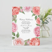 Peach Coral roze Roses Greenery Leaves Wedding Kaart (Staand voorkant)