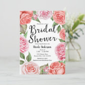 Peach Coral roze Roses Greenery Vrijgezellenfeest Kaart (Staand voorkant)