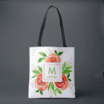 Peach-Coral Rozen Waterverf Monogram gepersonalise Tote Bag<br><div class="desc">Perzik naar koraal rozen en verlaat achter jouw naam en initiaal. Verkrijgbaar in twee formaten en twee stijlen om aan al uw behoeften te voldoen, en pas deze aan voor het perfecte cadeau of casual accessoire. Veelzijdige, trendy, duurzaam, een aangepast tas betekent dat je altijd in de mode zult zijn!...</div>