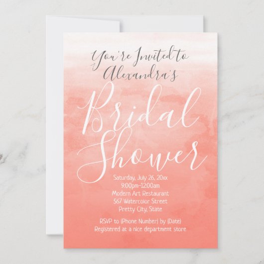 Peach Coral Waterverf Ombre Modern Vrijgezellenfee Kaart (Voorkant)