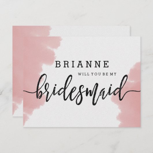 Peach Coral Waterverf zal je mijn bruidsmeisje zij Kaart (Voorkant / Achterkant)