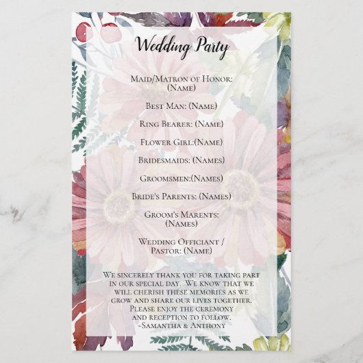 Peach Coral Zinnia Waterverf Flower Wedding (Achterkant)