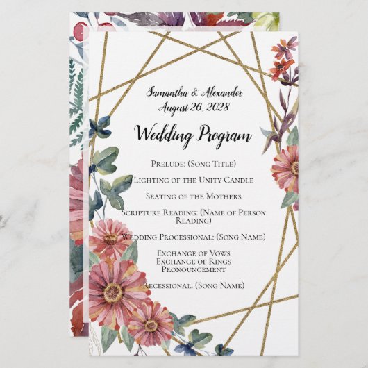 Peach Coral Zinnia Waterverf Flower Wedding (Voorkant / Achterkant)