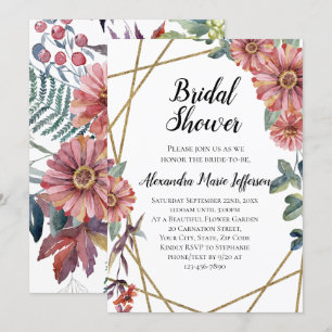 Peach Coral Zinnia Waterverf Flower Wedding Kaart