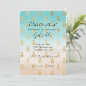 Peach Cream Aqua Ombre Gouden Ananas Kaart (Staand voorkant)